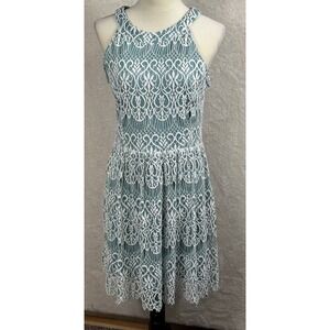 Altar'd State Sleeveless Fit Flare Lace Green/White‎ BOHO Festival Halter Large